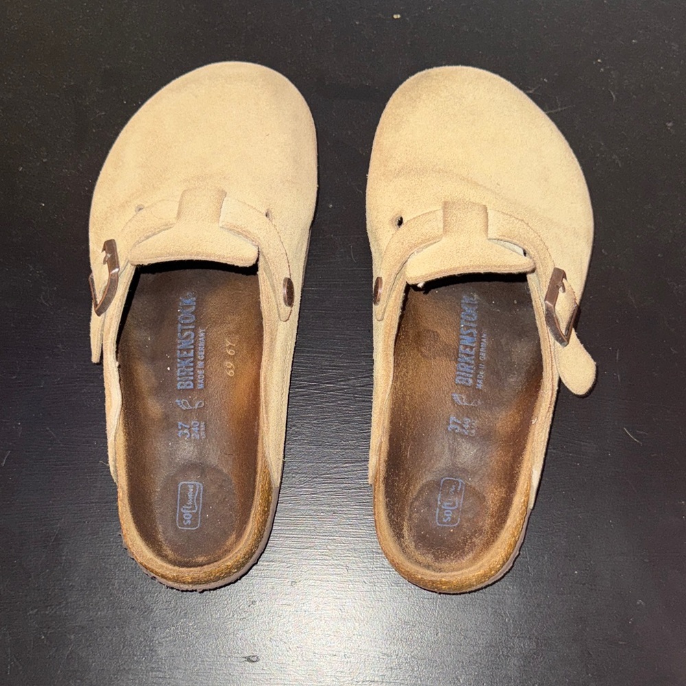 Birkenstock Beige Suede Slip-On Clogs